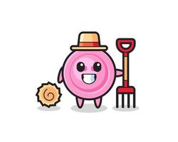 personnage de mascotte du bouton de vêtement en tant qu'agriculteur vecteur