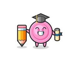 Le dessin animé d'illustration de bouton de vêtements est l'obtention du diplôme avec un crayon géant vecteur