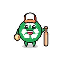 personnage de dessin animé de recyclage en tant que joueur de baseball vecteur