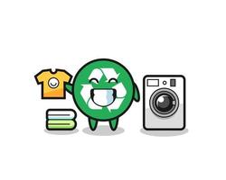 caricature de mascotte de recyclage avec machine à laver vecteur