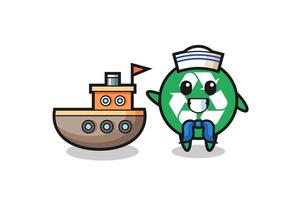 mascotte de personnage de recyclage en tant que marin vecteur