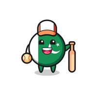 personnage de dessin animé du drapeau pakistanais en tant que joueur de baseball vecteur