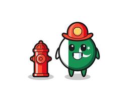 personnage mascotte du drapeau pakistanais en tant que pompier vecteur