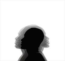 noir silhouette de une homme qui est anxieux à propos le sien alentours. le ombres autour lui étaient confus. isolé blanc Contexte vecteur
