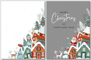 ensemble hiver cartes, Cadre avec scandi Maisons, des arbres. concept Noël et Nouveau an. hiver ornement affiche vecteur