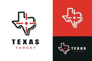 Texas carte inspiration ligne symbole avec pistolet vue cible objectif icône dans rouge dans le centre vecteur sur rouge blanc et noir Contexte