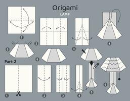 lampe origami schème Didacticiel en mouvement modèle. origami pour enfants. étape par étape Comment à faire une mignonne origami sol lampe. vecteur illustration.
