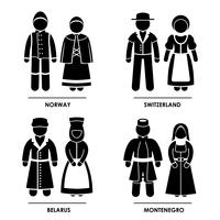 Europe Costume Traditionnel Vêtements. vecteur