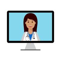femme médecin sur écran d'ordinateur vecteur