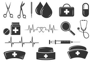 médical outils empaqueter, médical équipement empaqueter, infirmière chapeau vecteur, sang, infirmière, santé, illustration, agrafe art, médical illustration vecteur