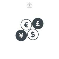 pièce de monnaie dollar, euro, broyer, ou yen icône symbole vecteur illustration isolé sur blanc Contexte