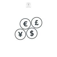 pièce de monnaie dollar, euro, broyer, ou yen icône symbole vecteur illustration isolé sur blanc Contexte