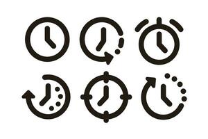 ensemble de Facile plat noir temps icône illustration conception, silhouette l'horloge icône collection avec décrit style modèle vecteur