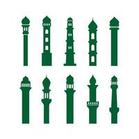ensemble de différent mosquée la tour forme conception, plat mosquée la tour silhouette modèle vecteur