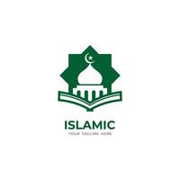 Facile vert islamique logo conception, moderne islamique logo avec mosquée et livre forme vecteur