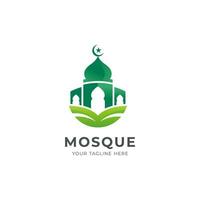 Facile vert mosquée logo conception, moderne islamique symbole avec mosquée et livre forme vecteur