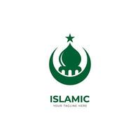 Facile vert islamique logo conception, moderne islamique logo avec mosquée, lune et étoile forme vecteur