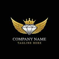 abstrait diamant ailes avec couronne logo conception vecteur