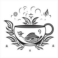 illustration de à base de plantes traditionnel thé. thé tasse, thé feuilles. Oriental, chinois thé logo modèle. vecteur image eps dix. plat minimaliste style.