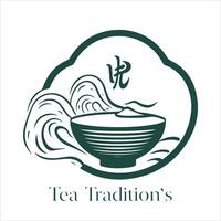 illustration de à base de plantes traditionnel thé. thé tasse, thé feuilles. Oriental, chinois thé logo modèle. vecteur image eps dix. plat minimaliste style.
