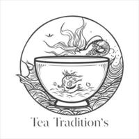 illustration de à base de plantes traditionnel thé. thé tasse, thé feuilles. Oriental, chinois thé logo modèle. vecteur image eps dix. plat minimaliste style.