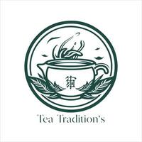 illustration de à base de plantes traditionnel thé. thé tasse, thé feuilles. Oriental, chinois thé logo modèle. vecteur image eps dix. plat minimaliste style.