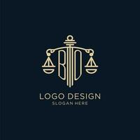 initiale bo logo avec bouclier et Balance de justice, luxe et moderne loi raffermir logo conception vecteur