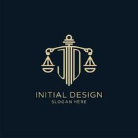 initiale jd logo avec bouclier et Balance de justice, luxe et moderne loi raffermir logo conception vecteur