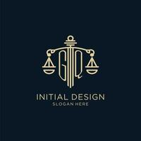 initiale gq logo avec bouclier et Balance de justice, luxe et moderne loi raffermir logo conception vecteur