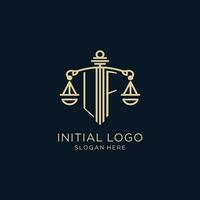 initiale si logo avec bouclier et Balance de justice, luxe et moderne loi raffermir logo conception vecteur