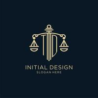 initiale td logo avec bouclier et Balance de justice, luxe et moderne loi raffermir logo conception vecteur