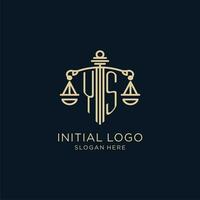 initiale oui logo avec bouclier et Balance de justice, luxe et moderne loi raffermir logo conception vecteur