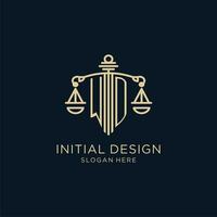 initiale wd logo avec bouclier et Balance de justice, luxe et moderne loi raffermir logo conception vecteur