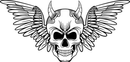 vecteur tatouage conception noir et blanc main tiré ailes crâne