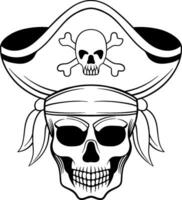 vecteur tatouage conception noir et blanc main tiré pirate crâne