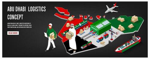 moderne isométrique concept de abu dhabi transport avec global logistique, entrepôt logistique, mer cargaison logistique. facile à Éditer et Personnaliser. vecteur illustration eps10