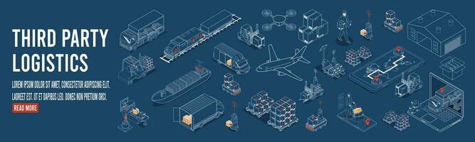 troisième fête logistique concept avec autonome des robots, robot bras, papier carton boîte, transport, camion, exporter, importer, industrie 4.0, entrepôt et usine automatisation. vecteur illustration eps10