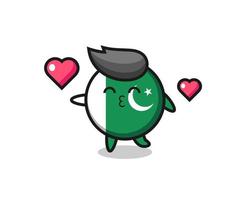 dessin animé de caractère de drapeau du pakistan avec le geste de baiser vecteur