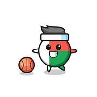 illustration de la caricature de l'insigne du drapeau de madagascar joue au basket-ball vecteur