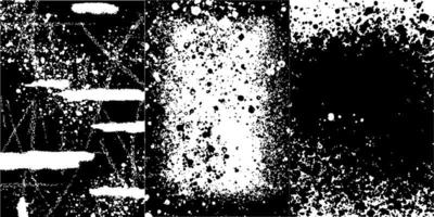 trois vecteurs de texture noir et blanc différents. illustration de fond camouflage, pointillé et grunge. vecteur