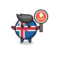 illustration du personnage du drapeau de l'islande tenant un panneau d'arrêt vecteur