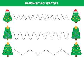tracé lignes pour enfants. mignonne dessin animé Noël des arbres. écriture entraine toi. vecteur