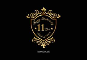 11 anniversaire fête logotype avec écriture d'or Couleur élégant conception vecteur