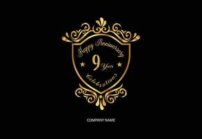 9 anniversaire fête logotype avec écriture d'or Couleur élégant conception vecteur