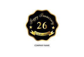 26 anniversaire fête logotype avec écriture d'or Couleur élégant conception vecteur