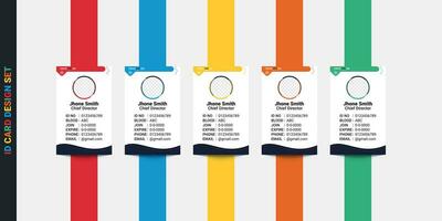 entreprise verticale Célibataire id carte modèle. moderne et Créatif verticale Célibataire id carte avec bleu, rouge, jaune, Orange et vert couleur. vecteur