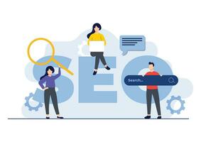 seo optimisation, chercher moteur optimisation, gens une analyse mots clés et optimiser Les données paramètres, performance commercialisation, analytique et chercher moteur classement concept vecteur