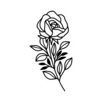 ancien main tiré Rose floral et feuille branche vecteur ligne art illustration