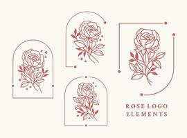 ancien main tiré Rose fleur logo élément collection avec Cadre vecteur