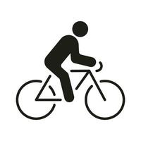 homme sur Montagne vélo silhouette icône. cycliste sur bicyclette glyphe pictogramme. professionnel cavalier sur cycle solide signe. sport course symbole. Extérieur activité, actif mode de vie. isolé vecteur illustration.